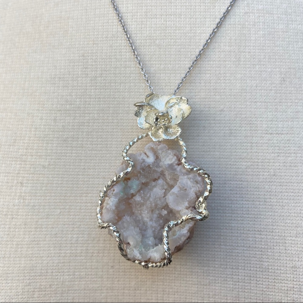 925 Silver Wrapped Geode Necklace - Picture 2 of 10